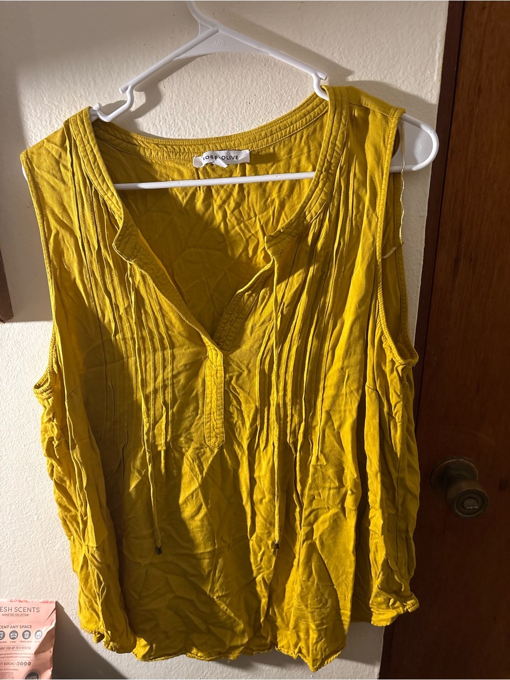 Rose & Olive Mustard Yellow Sleeveless Pintuck Tie Front Camisole